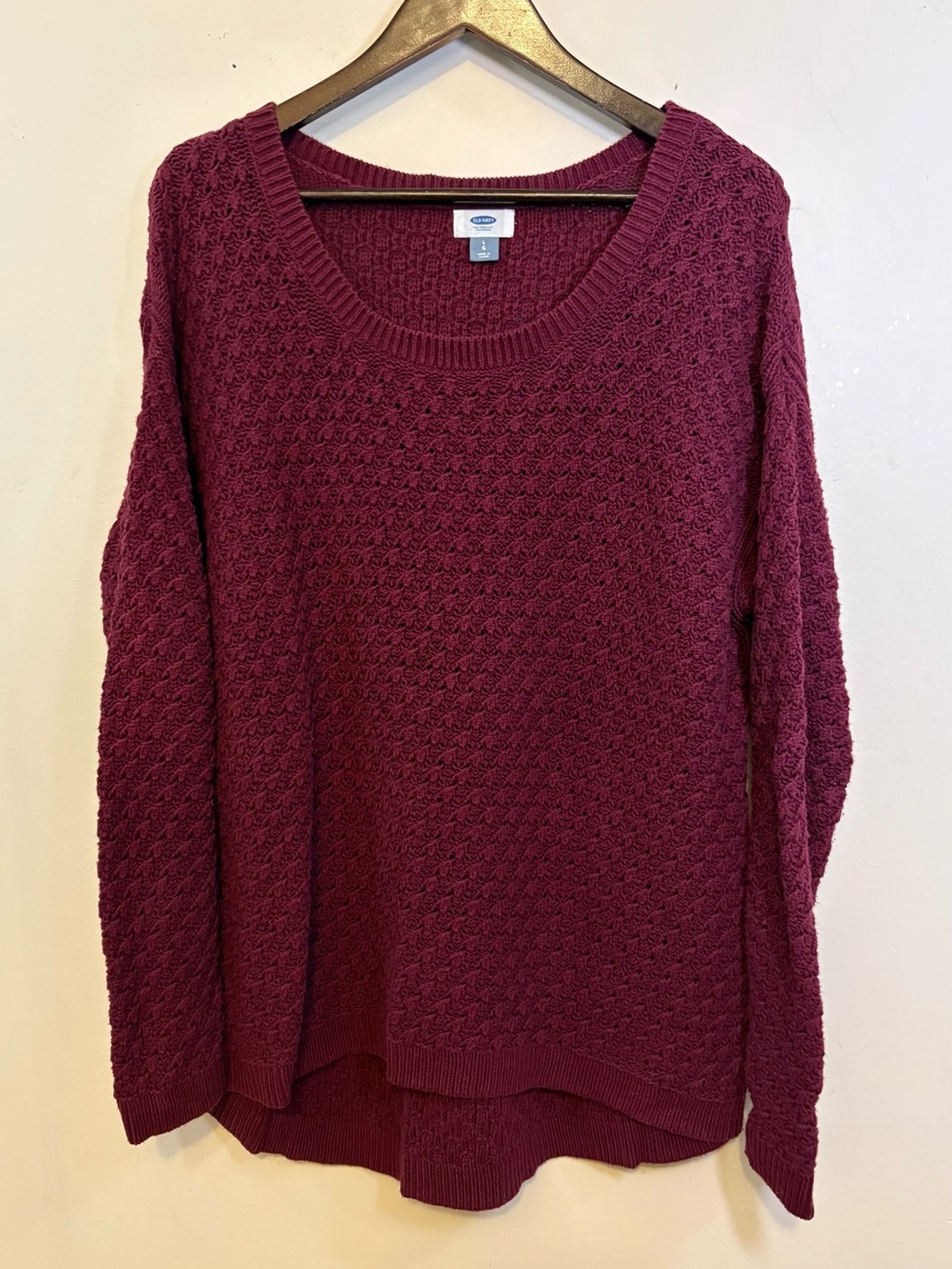 Old Navy Textured Sweater Size Large Honeycomb Stitch High Low Burgundy